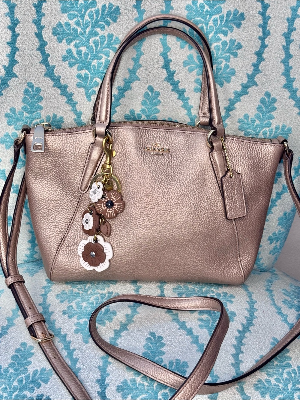 Coach Mini Kelsey Metallic leather EUC